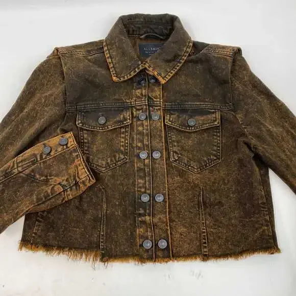 All Saints Brown Black Denim Cropped Jacket | Women’s Size 6 - Picture 5 of 6